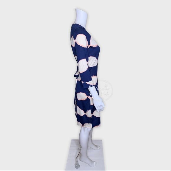DVF 100% Silk Jersey Shibori Blue White Wrap Dress