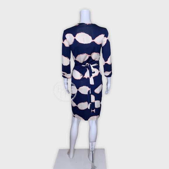 DVF 100% Silk Jersey Shibori Blue White Wrap Dress