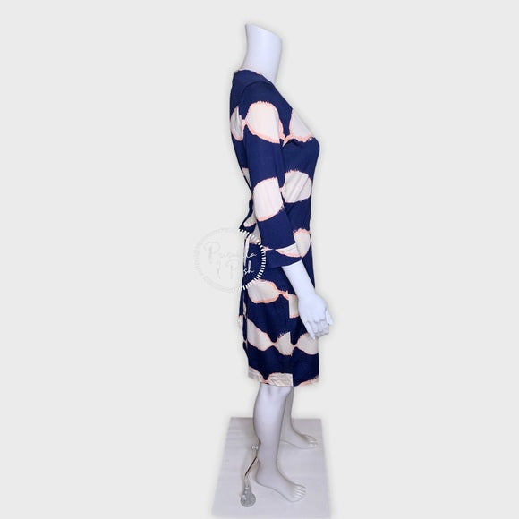 DVF 100% Silk Jersey Shibori Blue White Wrap Dress