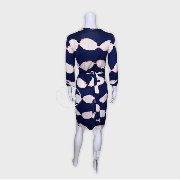 DVF 100% Silk Jersey Shibori Blue White Wrap Dress