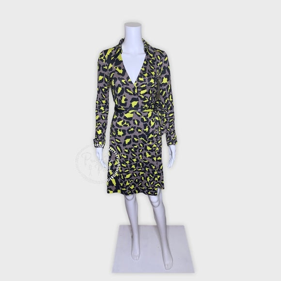 DVF Jeanne Silk Jersey Wrap Dress Snow Leopard