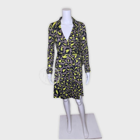 DVF Jeanne Silk Jersey Wrap Dress Snow Leopard