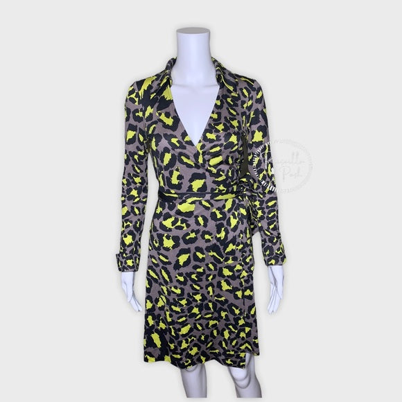 DVF Jeanne Silk Jersey Wrap Dress Snow Leopard