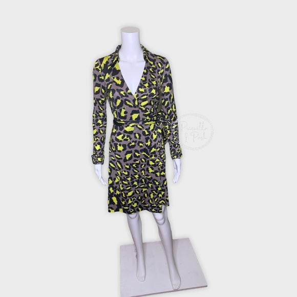DVF Jeanne Silk Jersey Wrap Dress Snow Leopard