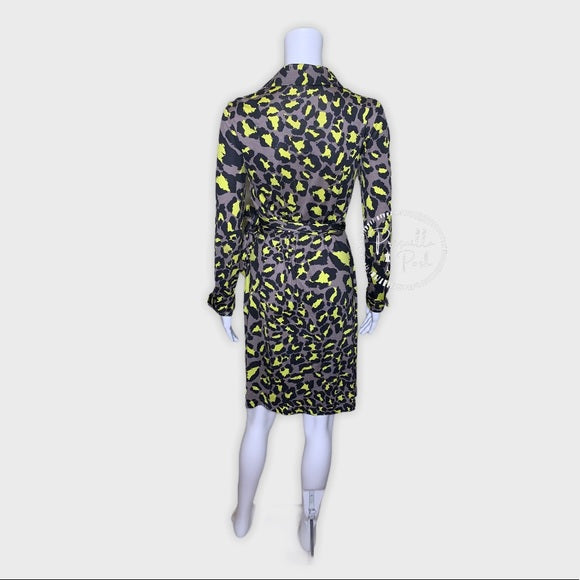 DVF Jeanne Silk Jersey Wrap Dress Snow Leopard