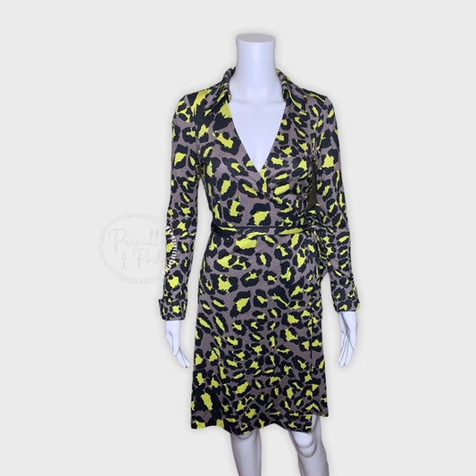 DVF Jeanne Silk Jersey Wrap Dress Snow Leopard
