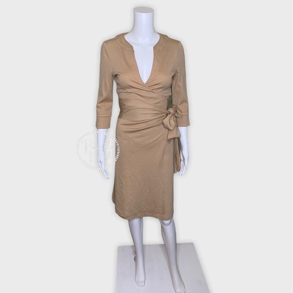 Diane Von Furstenberg Tan Khaki Wool Wrap Dress 6