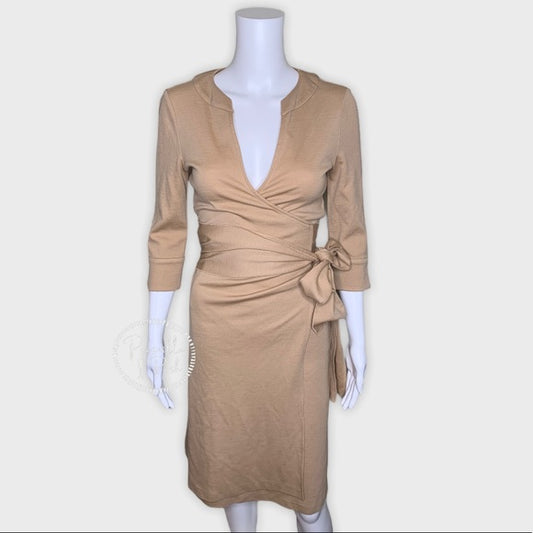 Diane Von Furstenberg Tan Khaki Wool Wrap Dress 6