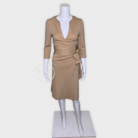 Diane Von Furstenberg Tan Khaki Wool Wrap Dress 6