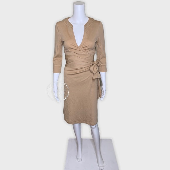 Diane Von Furstenberg Tan Khaki Wool Wrap Dress 6