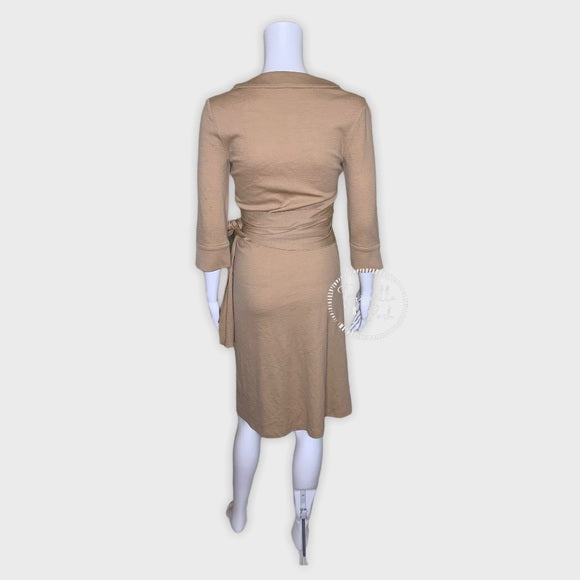 Diane Von Furstenberg Tan Khaki Wool Wrap Dress 6