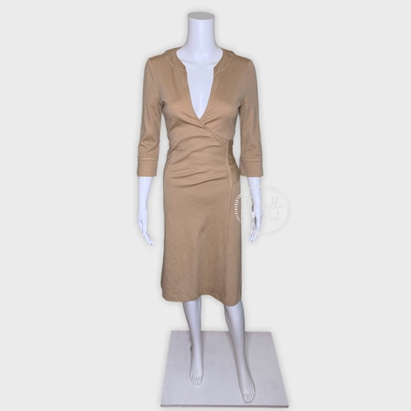 Diane Von Furstenberg Tan Khaki Wool Wrap Dress 6