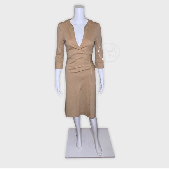 Diane Von Furstenberg Tan Khaki Wool Wrap Dress 6