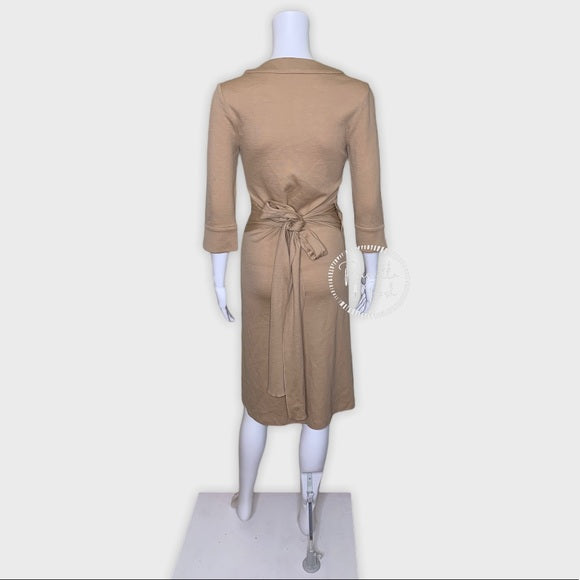 Diane Von Furstenberg Tan Khaki Wool Wrap Dress 6