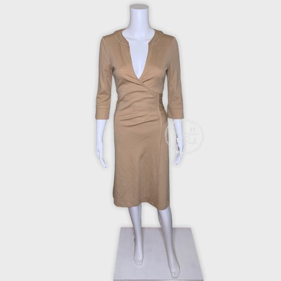 Diane Von Furstenberg Tan Khaki Wool Wrap Dress 6
