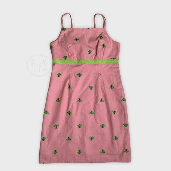 Lilly Pulitzer Pink High Neck Dress Green Bees