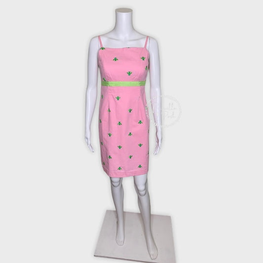 Lilly Pulitzer Pink High Neck Dress Green Bees