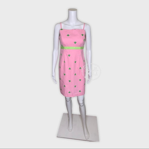 Lilly Pulitzer Pink High Neck Dress Green Bees