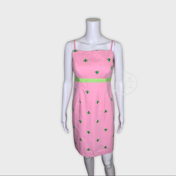 Lilly Pulitzer Pink High Neck Dress Green Bees