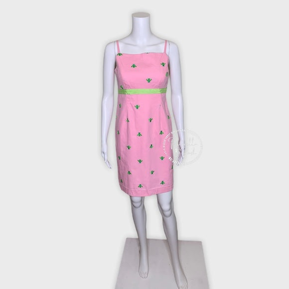 Lilly Pulitzer Pink High Neck Dress Green Bees