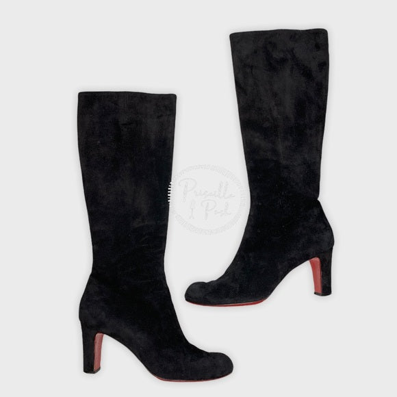 Christian Louboutin Black Suede Knee High Boots