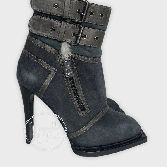 ALEXANDER MCQUEEN Leather-trimmed suede ankle boot