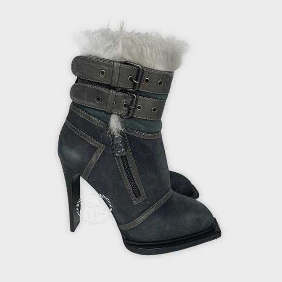 ALEXANDER MCQUEEN Leather-trimmed suede ankle boot