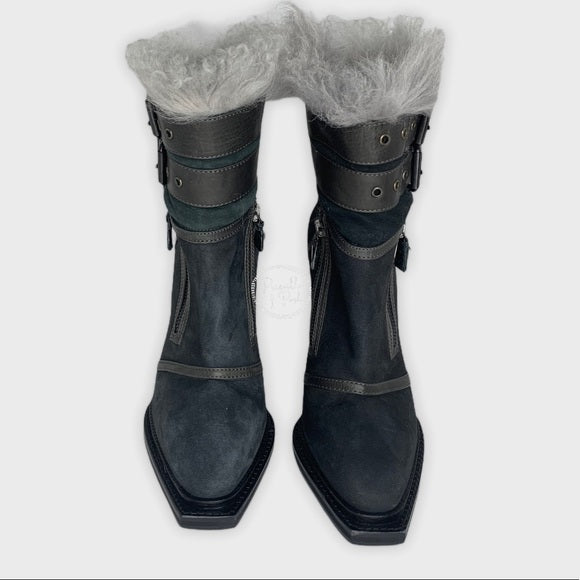 ALEXANDER MCQUEEN Leather-trimmed suede ankle boot