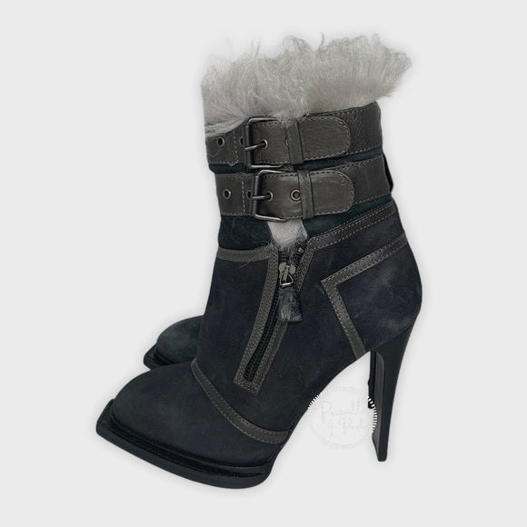 ALEXANDER MCQUEEN Leather-trimmed suede ankle boot