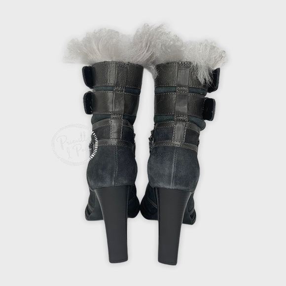 ALEXANDER MCQUEEN Leather-trimmed suede ankle boot