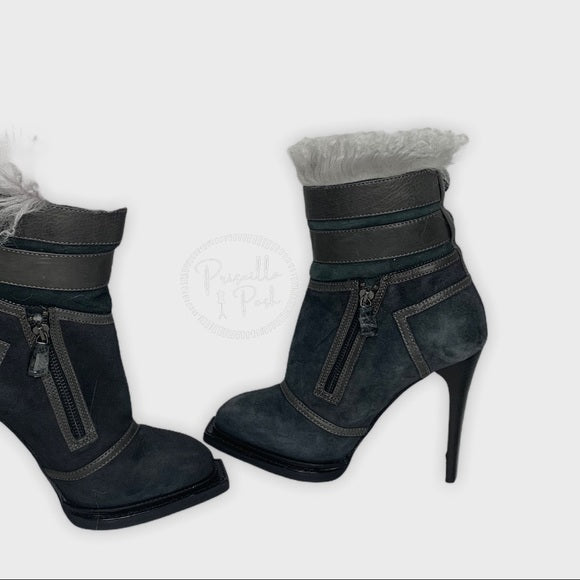 ALEXANDER MCQUEEN Leather-trimmed suede ankle boot
