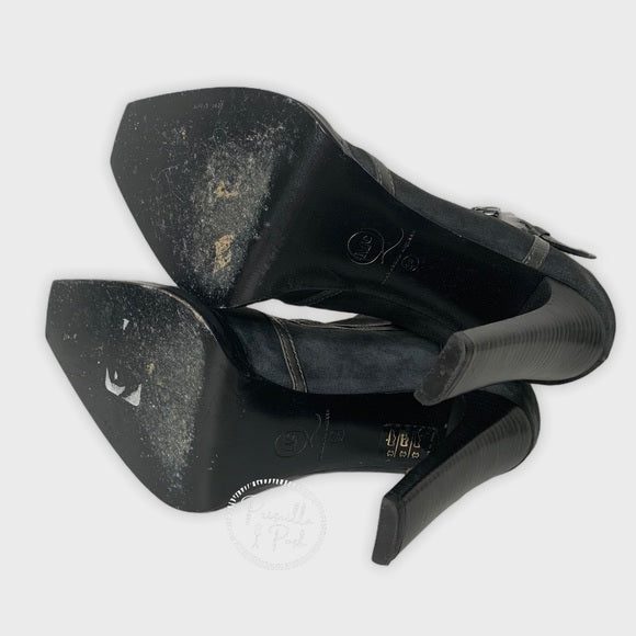 ALEXANDER MCQUEEN Leather-trimmed suede ankle boot