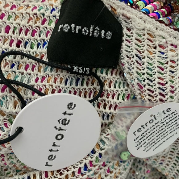 NWT RETROFETE Tara Crochet Dress Rainbow Sequin