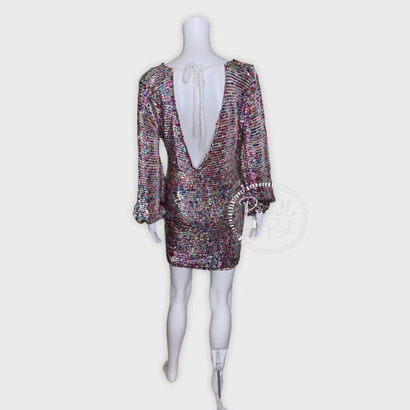 NWT RETROFETE Tara Crochet Dress Rainbow Sequin