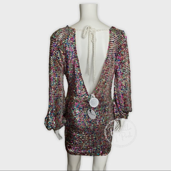 NWT RETROFETE Tara Crochet Dress Rainbow Sequin