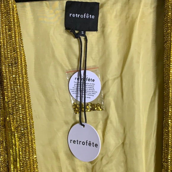 NWT Retrofete Audrey Robe Sequin Citrus Gold