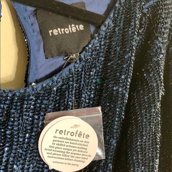 NWT Retrofete Selma Sequin Dress Navy Blue