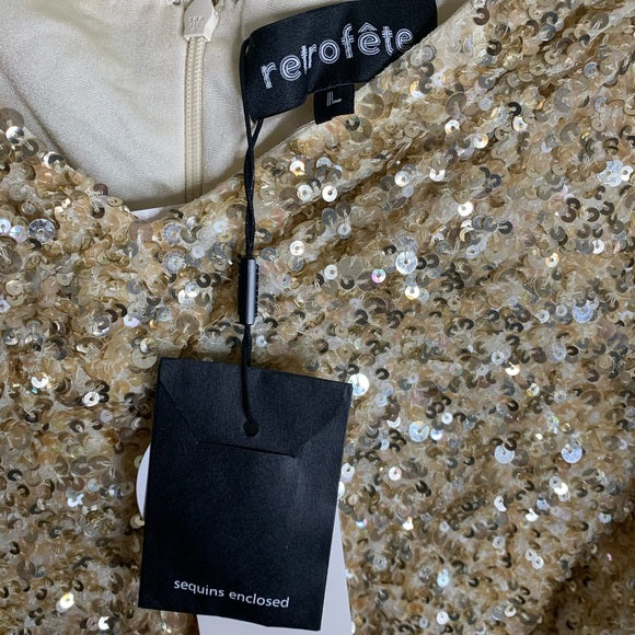 NWT RETROFÊTE Aubrielle sequined gold mini dress