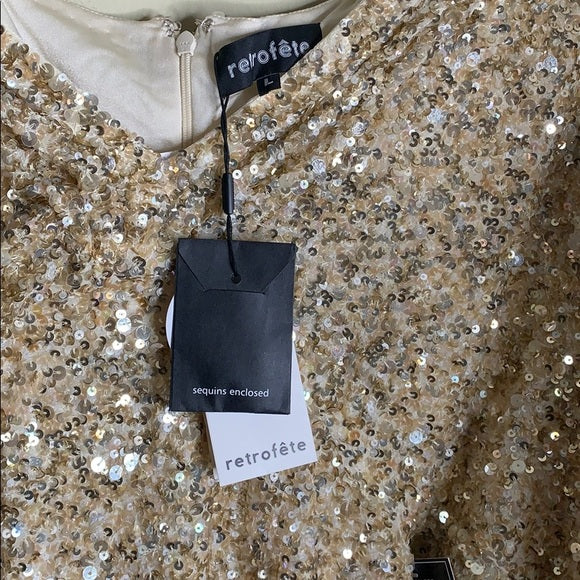 NWT RETROFÊTE Aubrielle sequined gold mini dress