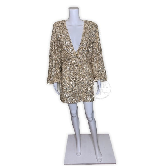 NWT RETROFÊTE Aubrielle sequined gold mini dress