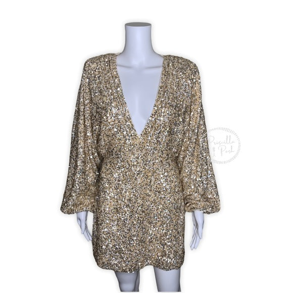 NWT RETROFÊTE Aubrielle sequined gold mini dress