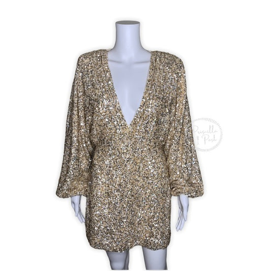NWT RETROFÊTE Aubrielle sequined gold mini dress