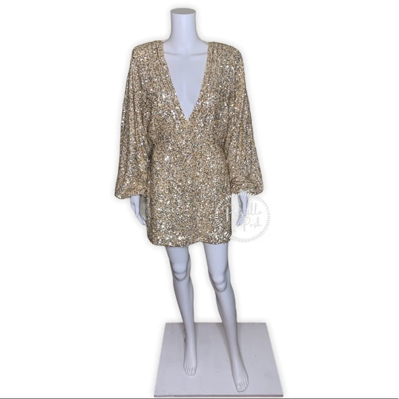 NWT RETROFÊTE Aubrielle sequined gold mini dress