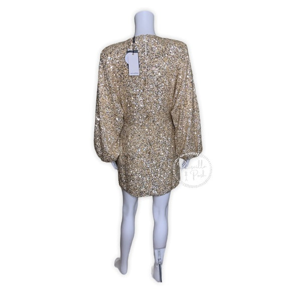NWT RETROFÊTE Aubrielle sequined gold mini dress