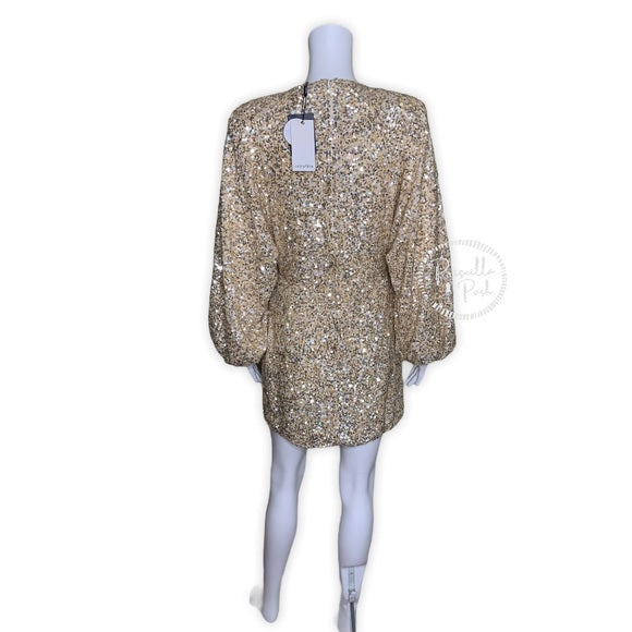 NWT RETROFÊTE Aubrielle sequined gold mini dress