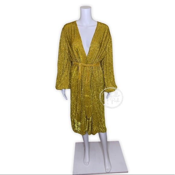 NWT Retrofete Audrey Robe Sequin Citrus Gold
