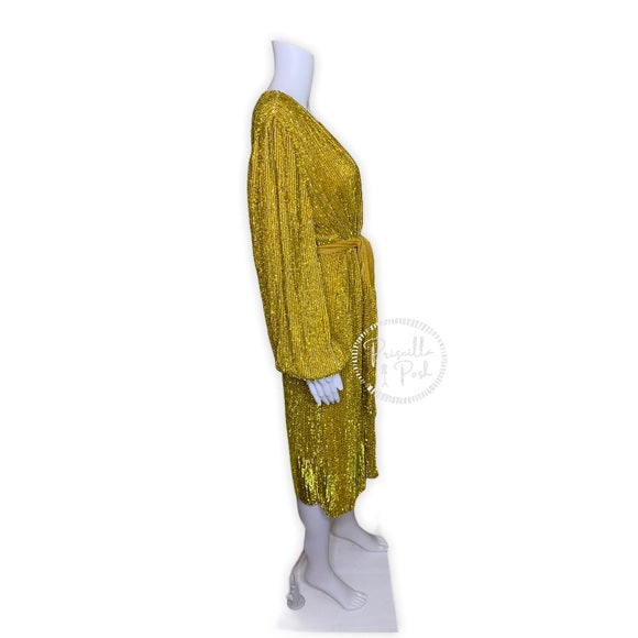 NWT Retrofete Audrey Robe Sequin Citrus Gold
