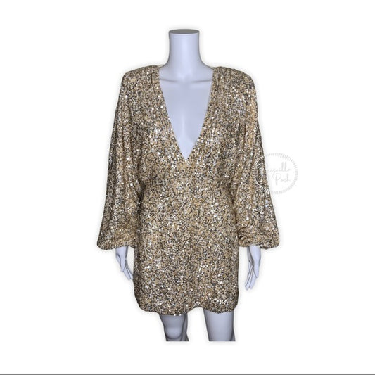 NWT RETROFÊTE Aubrielle sequined mini dress gold