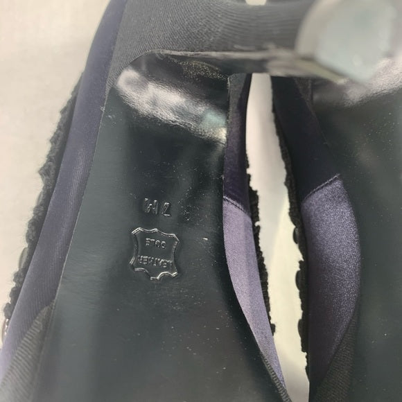 Tory Burch Erinn Navy Studded Gem Satin Peep Toe