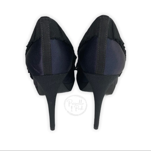 Tory Burch Erinn Navy Studded Gem Satin Peep Toe